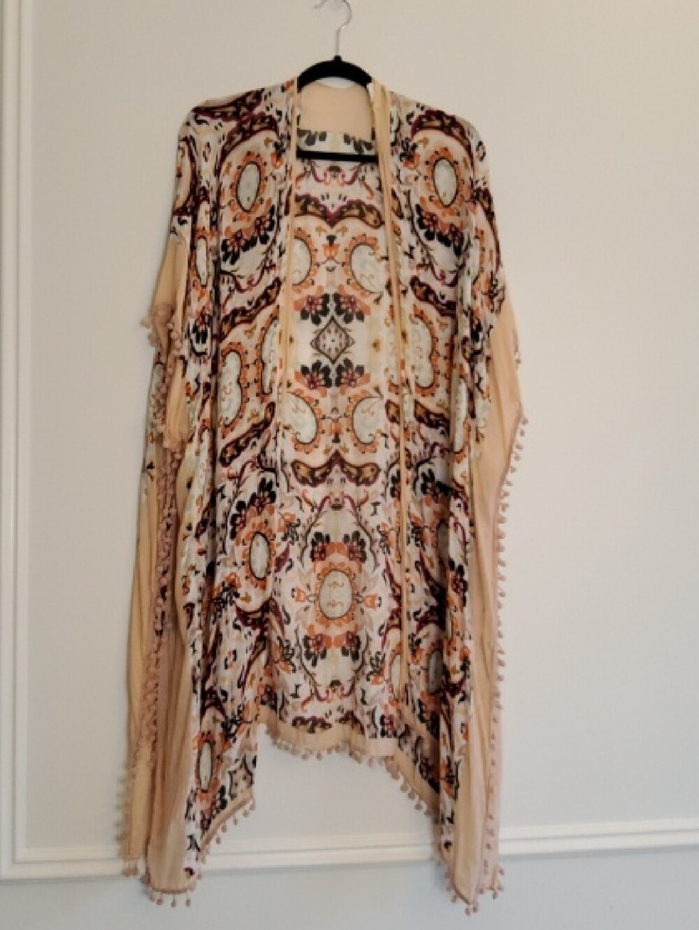 Shiraleah Cream and Peach Floral-Accent Kimono/Swimsuit Cover Up